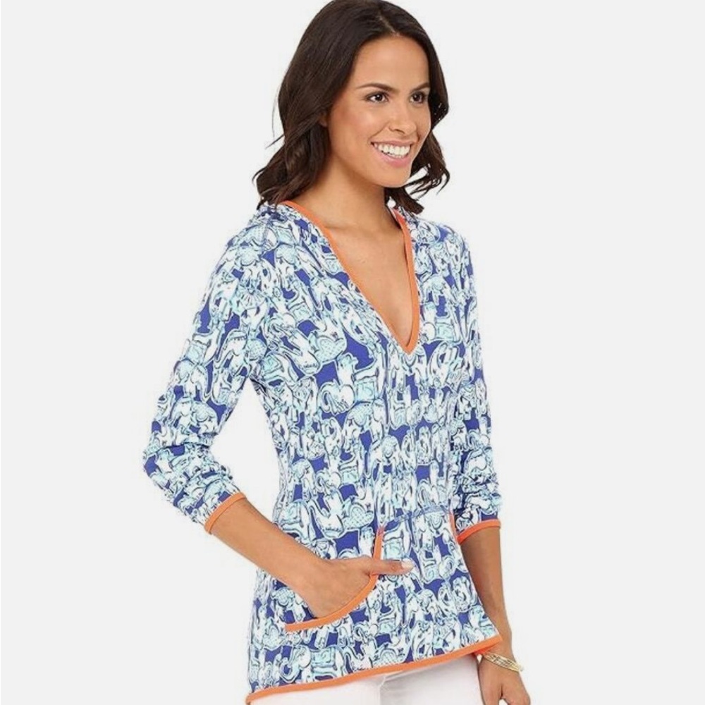 Lilly Pulitzer Blue and White Elephant Print Hoodie